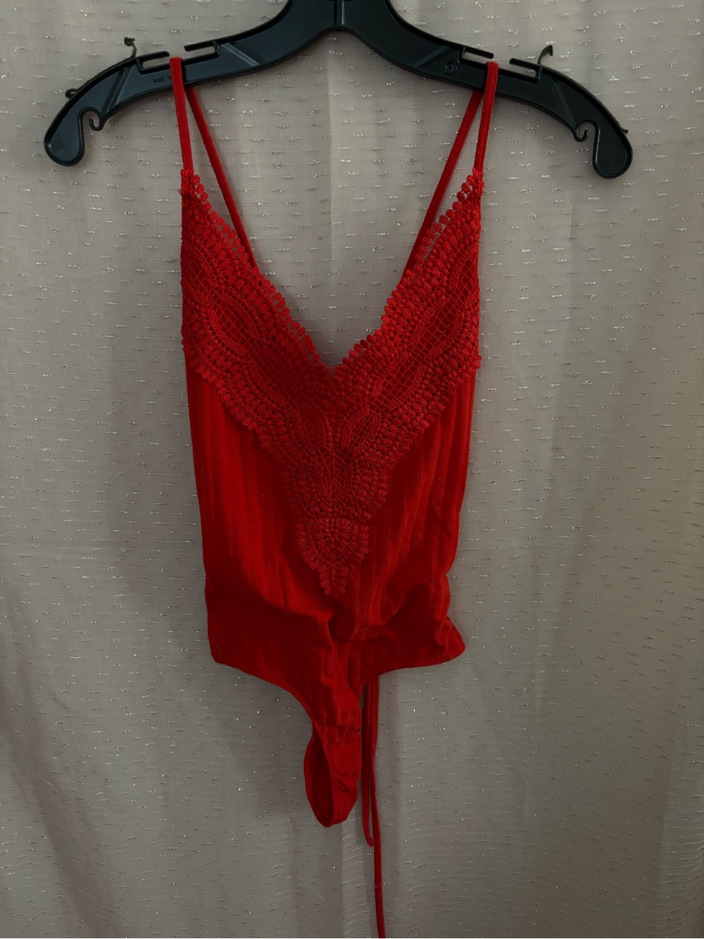 Rue21 Red Lace V-Neck Bodysuit with Slim Straps